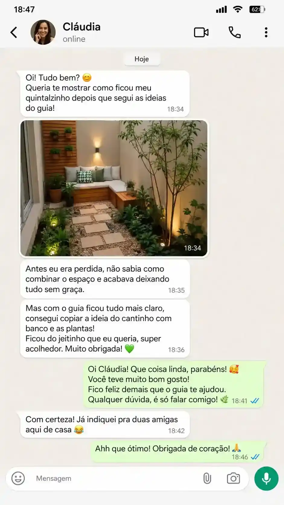 Feedback de cliente sobre a escolha das plantas e realização do projeto